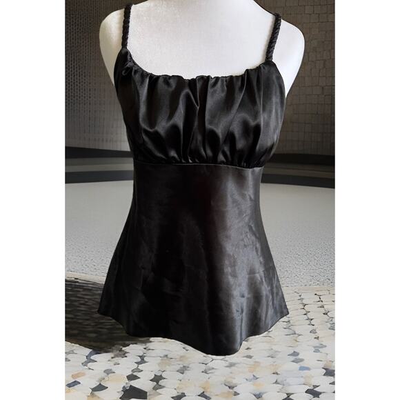 VTG A. Byer Cami Top Black Satin Ruched Camisole Tank 90s Club wear USA Y2K Med - Picture 5 of 13